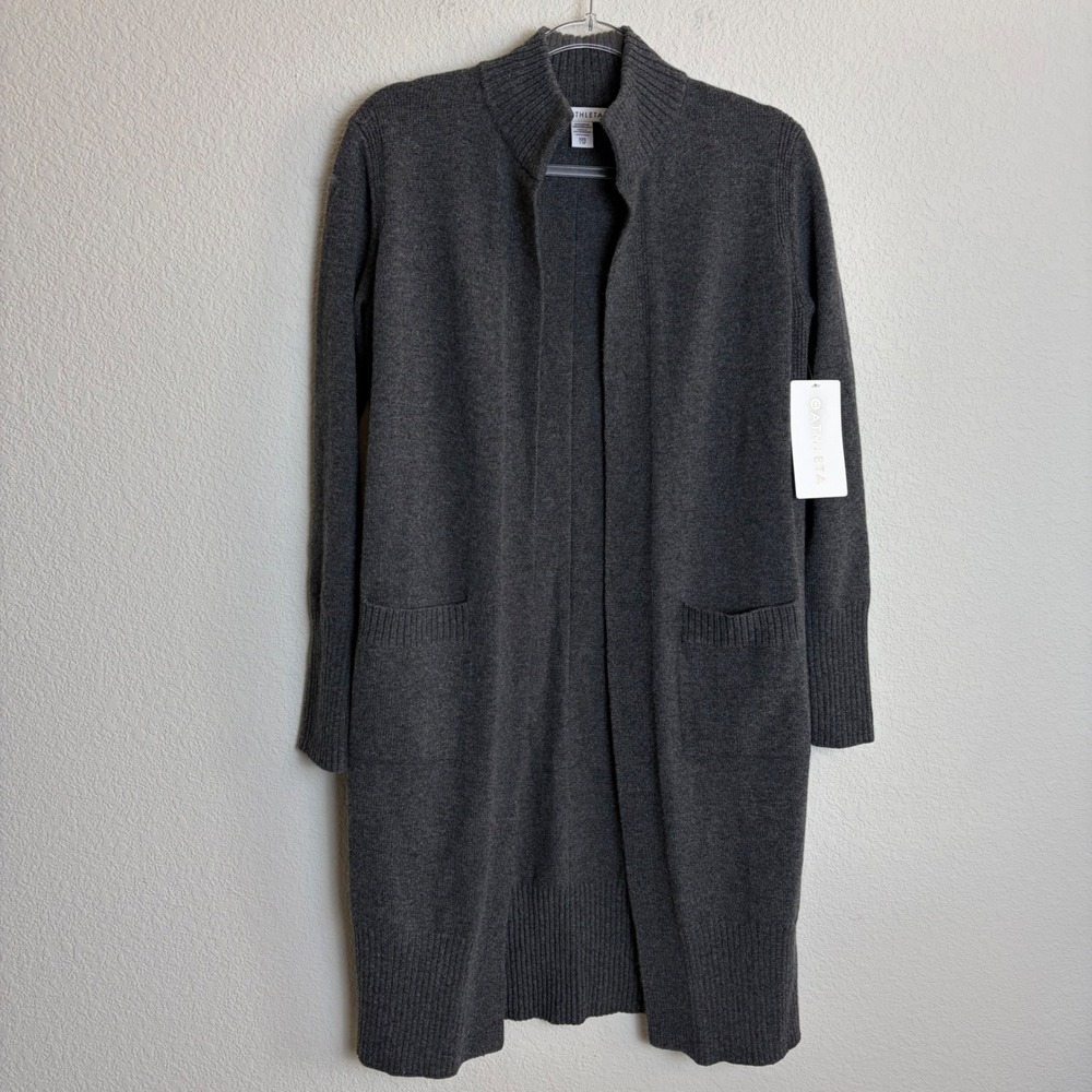NEW Athleta Refined Merino Wool Cashmere Blend Long Wrap Cardigan Grey XXS